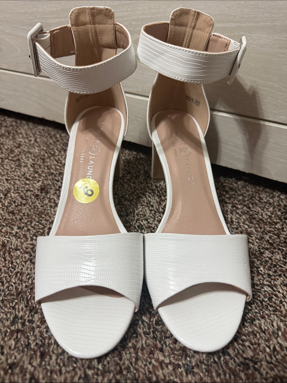 Chinese Laundry White Textured Ankle-Strap Heels